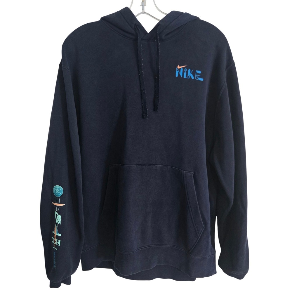 Nike Space Graphic Hoodie Men's Large Navy Pullover Fleece Sweatshirt Streetwear